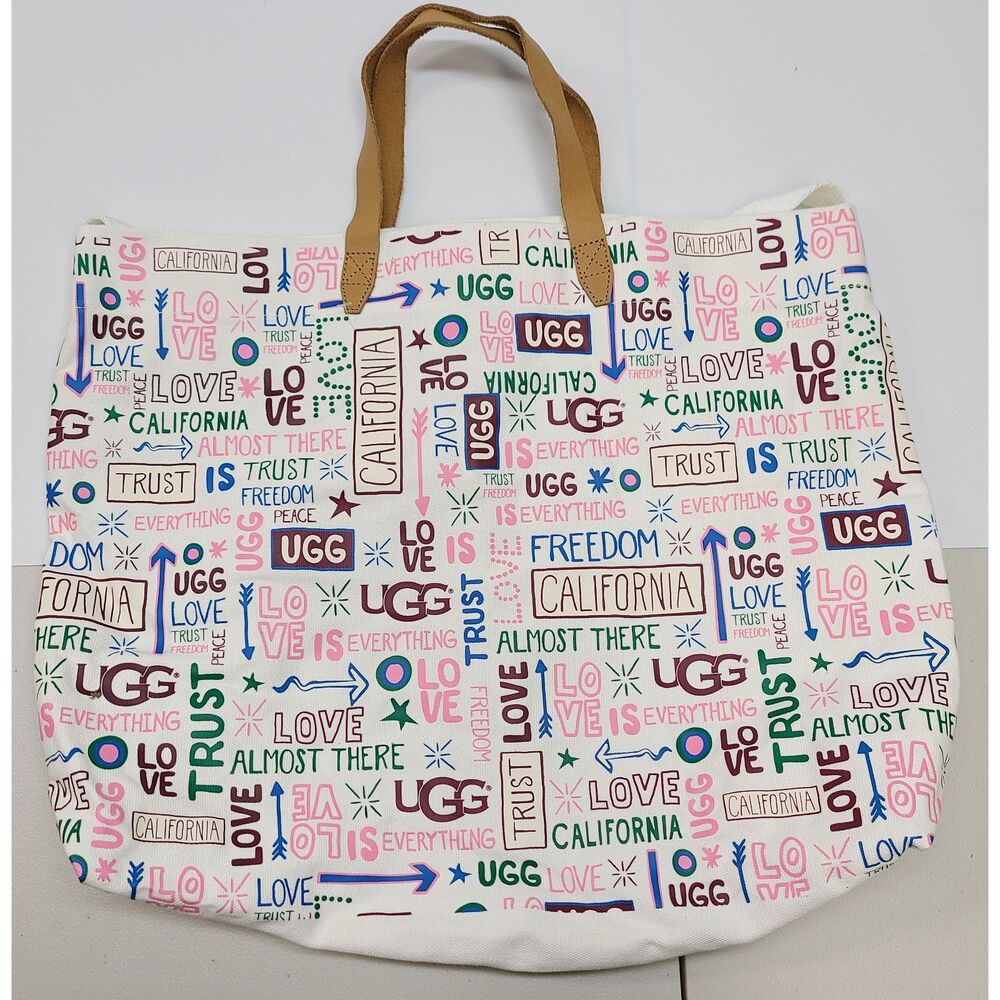 UGG Australia California Love Canvas Tote Bag Cream Multi-Color Large Handbag